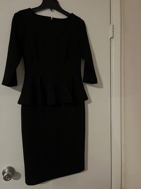 Calvin Klein Black Long Sleeve Peplum Sheath Dress